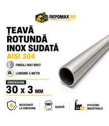 Teava rotunda inox sudata AISI 304, 30 x 3 mm, 6 metri Teava rotunda inox sudata AISI 304, 30 x 3 mm, 6 metri